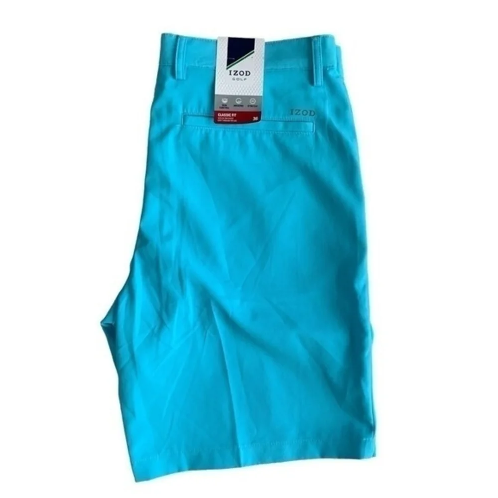 IZOD Men's Classic Fit Golf Shorts 36 Teal Blue 10